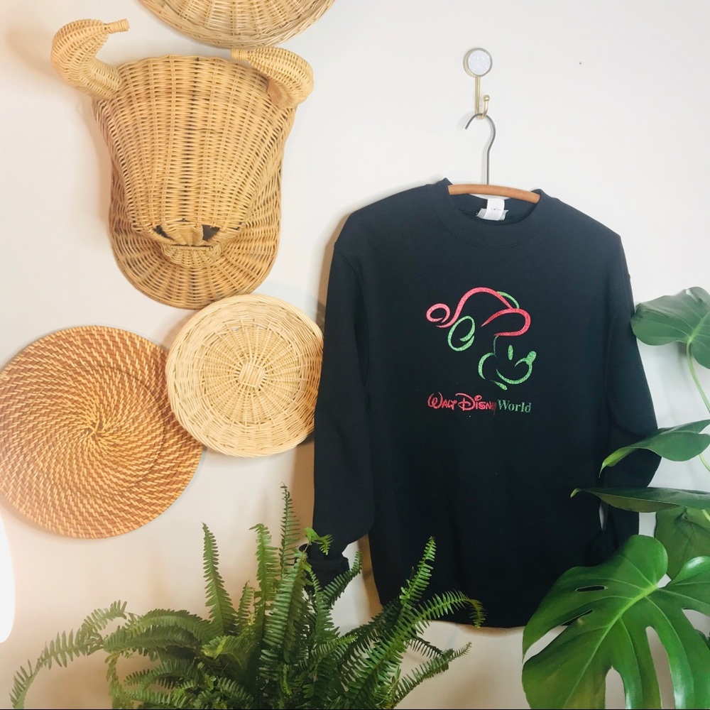 vtg 90s vsco Christmas glitter Mickey Sweatshirt - Picture 4 of 6